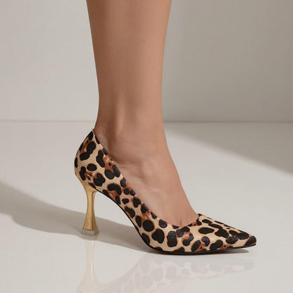 Leopard Print Stiletto Pumps, Pointed Toe Animal Print High Heels