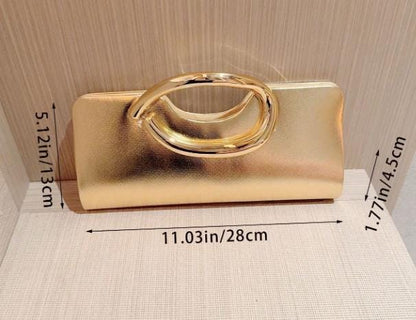 Gold Clutch Bag, Metallic Evening Purse, Ring Handle Handbag, Elegant Formal Bag, Wedding Guest Clutch, Party Purse