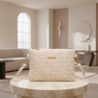 Woven Crossbody Bag, Beige Shoulder Purse, Natural Textured Bag, Minimalist Everyday Handbag