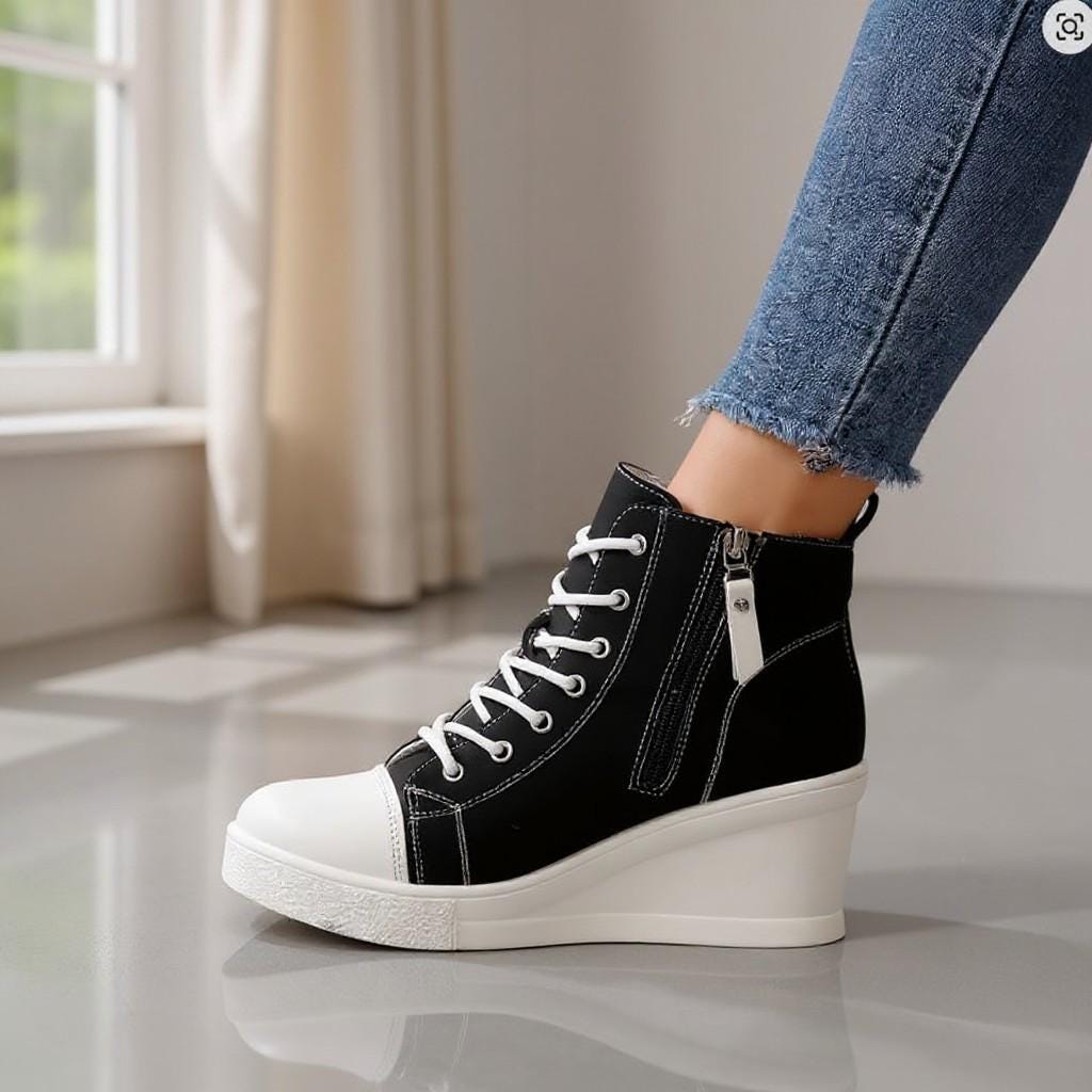 Black Wedge Sneakers, High Top Platform Shoes, Lace Up Ankle Sneakers, Women's Casual Wedge Shoes