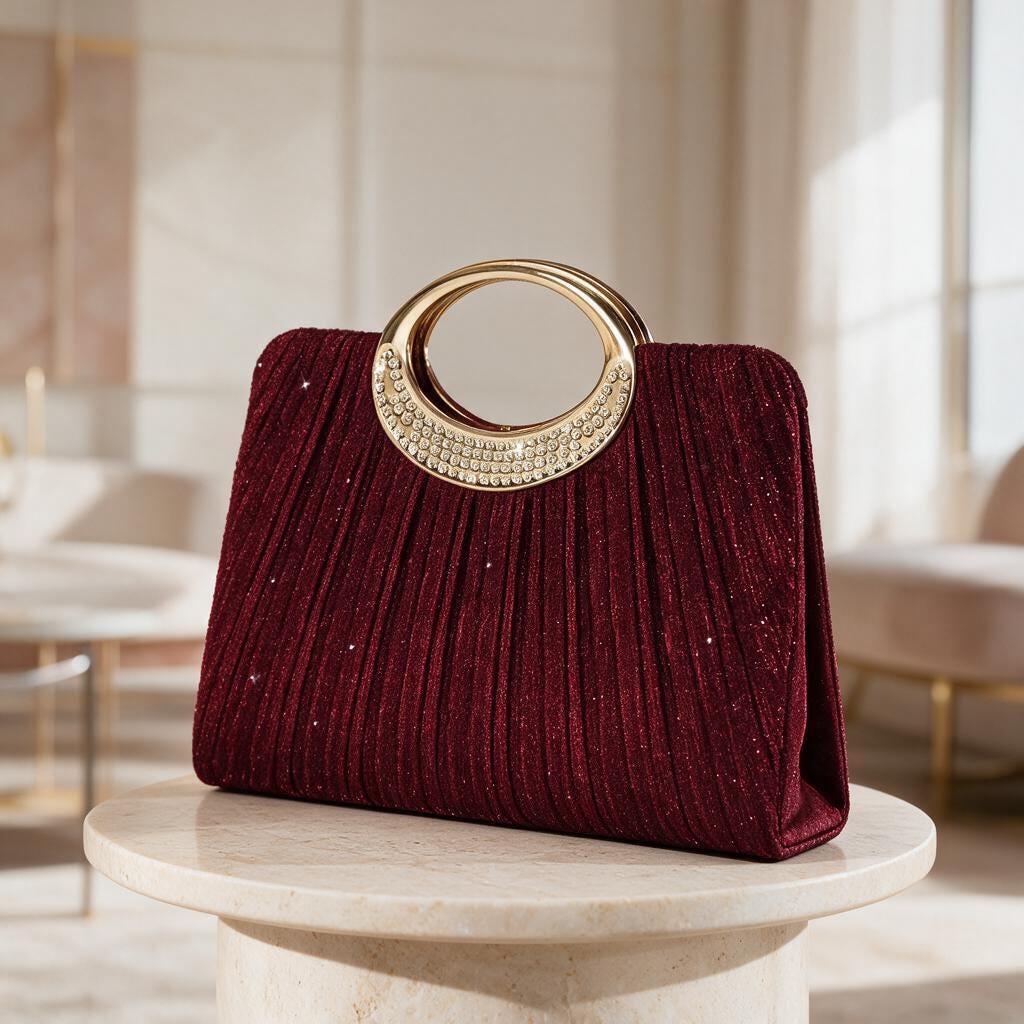 Burgundy Evening Clutch, Wine Red Party Purse, Rhinestone Ring Handle Bag, Elegant Wedding Guest Handbag, Statement Clutch
