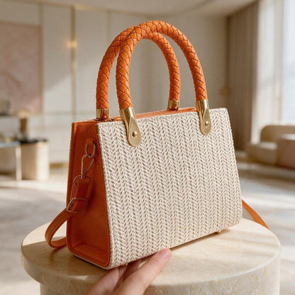 Cream Woven Tote Bag, Braided Handle Handbag, Summer Shoulder Bag, Boho Crossbody Purse, Neutral Everyday Handbag