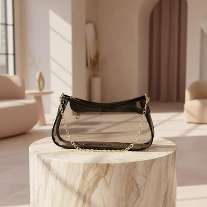 Clear Shoulder Bag, Transparent Crossbody Purse, Black PVC Handbag, Gold Chain Bag, Y2K Clear Bag, Trendy Women's Bag