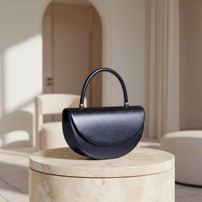 Navy Blue Half Moon Bag, Structured Top Handle Handbag, Crescent Purse, Elegant Dark Blue Flap Bag, Minimalist Handbag