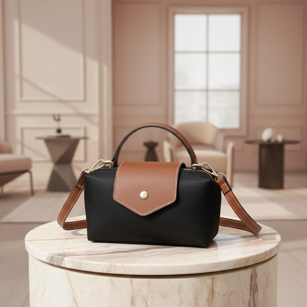 Black Crossbody Bag for Women, Brown Flap Shoulder Bag, Small Top Handle Handbag, Minimalist Everyday Purse
