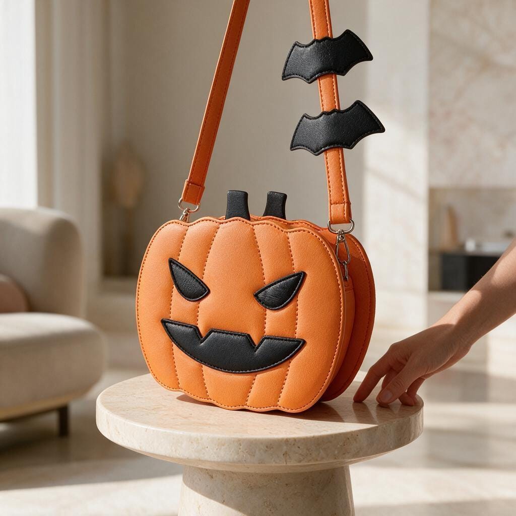 Halloween Pumpkin Crossbody Bag, Jack O Lantern Purse, Orange Pumpkin Handbag, Spooky Shoulder Bag, Halloween Gift