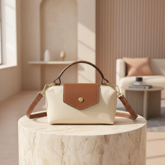 Cream Brown Crossbody Bag for Women, Small Shoulder Handbag, Elegant Top Handle Purse, Minimalist Everyday Bag