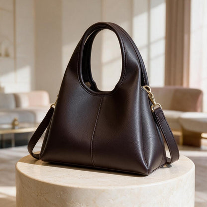 Dark Brown Handbag, Minimalist Shoulder Purse, Structured Top Handle Bag, Elegant Everyday Womens Bag, Classic Brown Purse