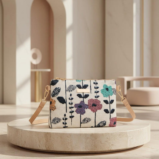 Colorful Floral Crossbody Bag, Botanical Shoulder Purse, Women's Printed Bag