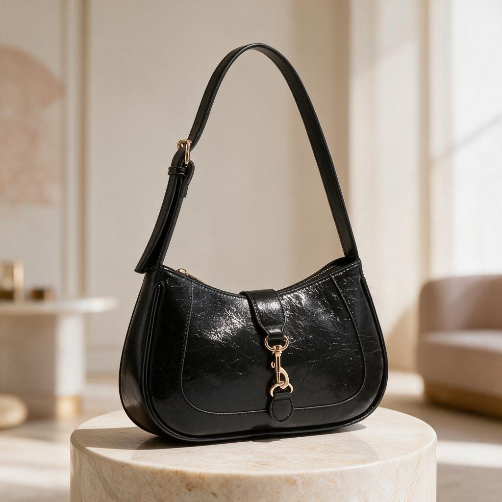 Black Shoulder Bag, Y2K Hobo Purse, Minimalist Handbag, Vintage Inspired Everyday Bag
