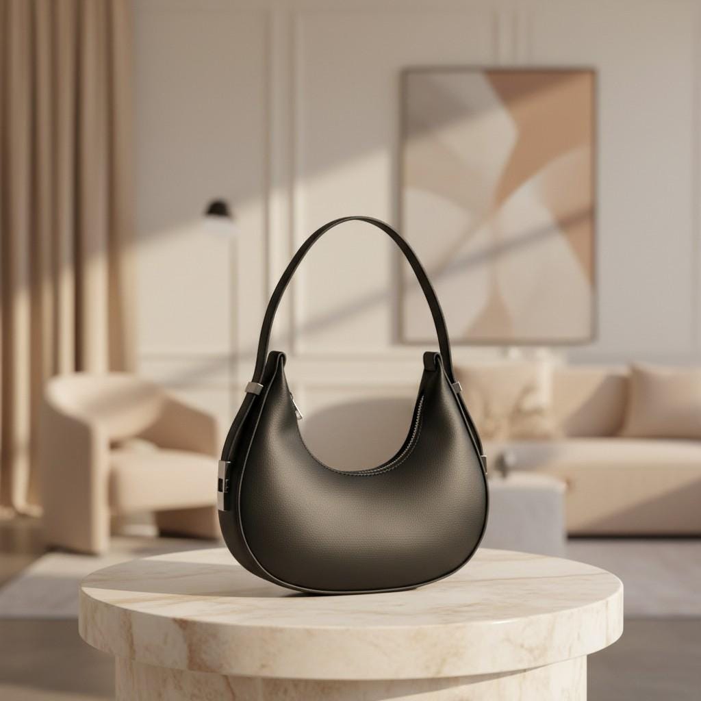 Black Crescent Shoulder Bag, Minimalist Hobo Bag, Women's Black Handbag, Chic Everyday Purse, Y2K Underarm Bag