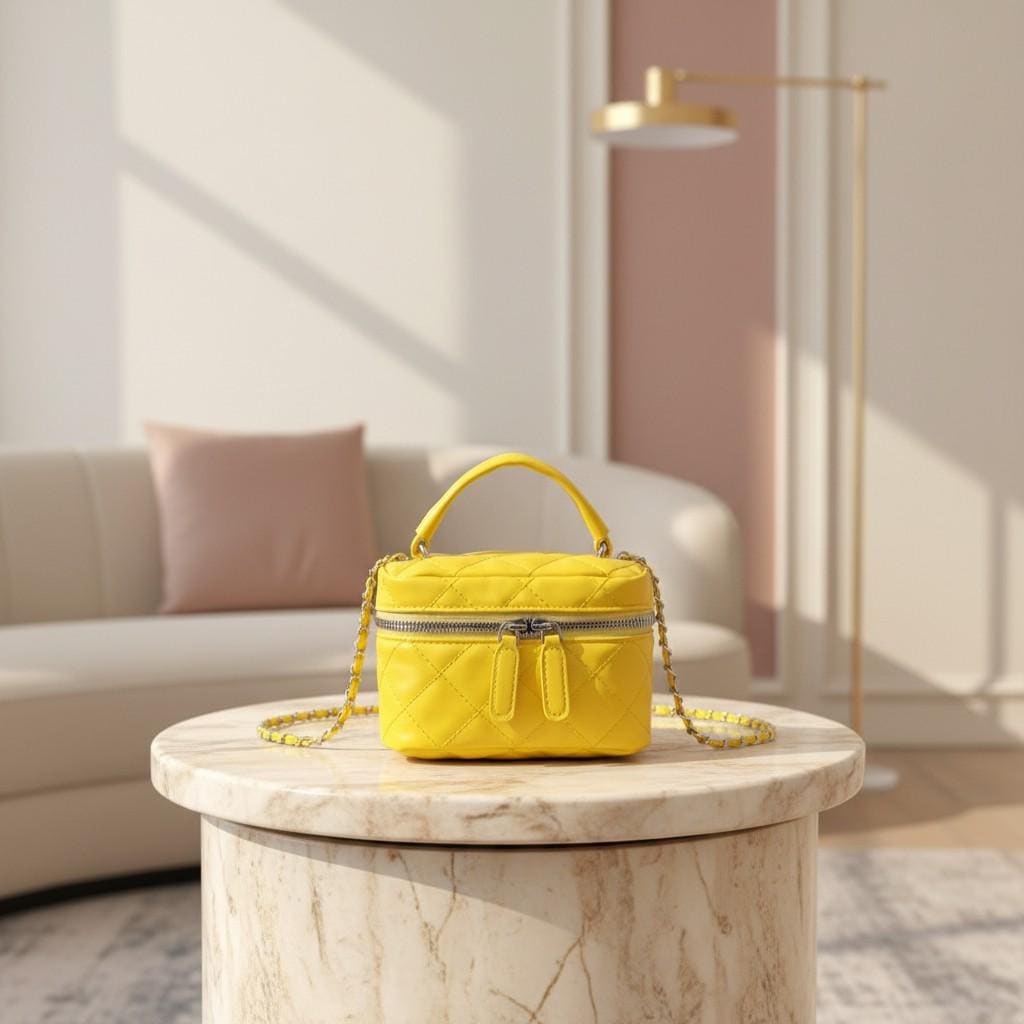 Yellow Quilted Crossbody Bag, Mini Top Handle Purse, Small Shoulder Bag, Y2K Handbag
