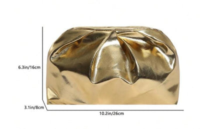 Metallic Gold Clutch Bag, Ruched Evening Purse, Gold Statement Handbag, Glam Party Bag, Elegant Wedding Guest Purse