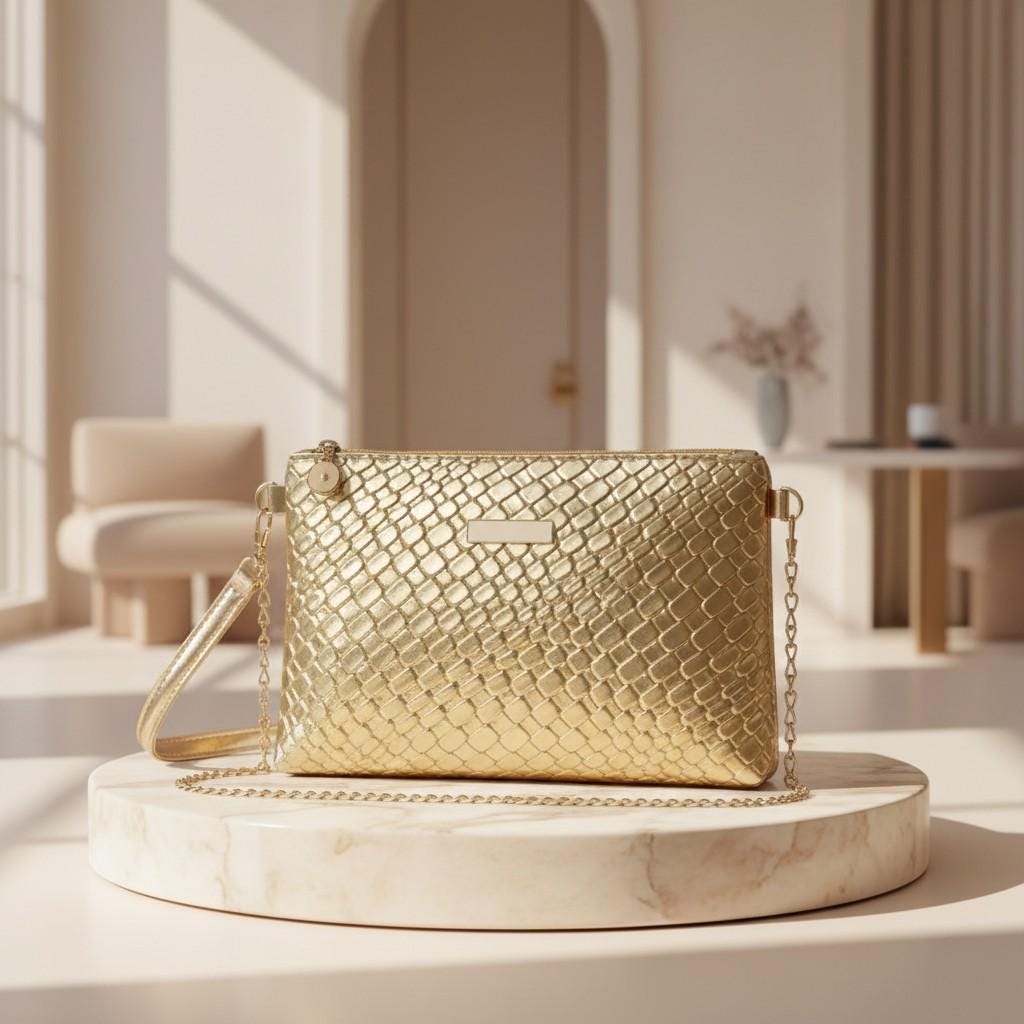 Metallic Gold Clutch Bag, Woven Gold Crossbody Purse, Chain Shoulder Bag, Gold Evening Handbag, Elegant Party Purse