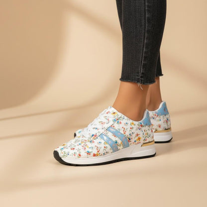 Blue Floral Sneakers for Women, Colorful Flower Print Shoes, Casual Low Top Sneakers