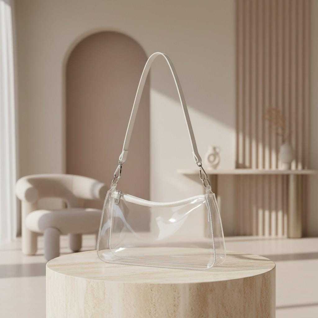 Clear Shoulder Bag, Transparent Purse for Women, See Through Handbag, White Strap Mini Bag, Everyday Purse