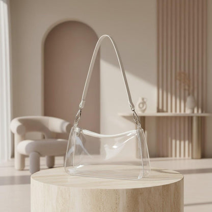 Clear Shoulder Bag, Transparent Purse for Women, See Through Handbag, White Strap Mini Bag, Everyday Purse