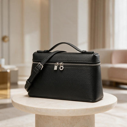 Black Structured Crossbody Bag, Boxy Shoulder Purse, Zipper Handbag, Top Handle Bag, Minimalist Everyday Crossbody