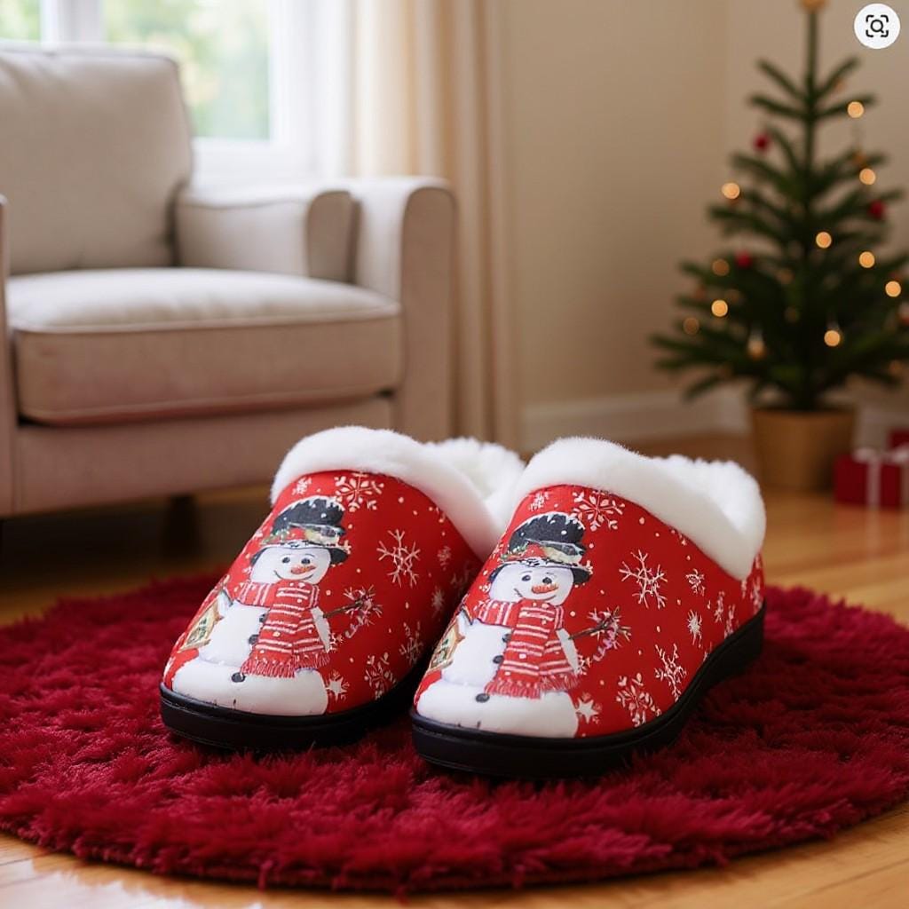 Snowman Slippers, Christmas House Shoes, Cozy Fuzzy Holiday Slippers