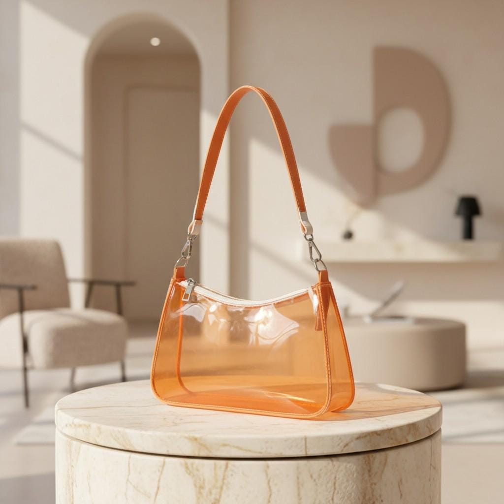 Orange Clear Shoulder Bag, Transparent Purse for Women, See Through Handbag, Mini Summer Bag, Zip Purse