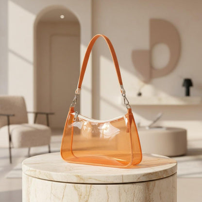 Orange Clear Shoulder Bag, Transparent Purse for Women, See Through Handbag, Mini Summer Bag, Zip Purse