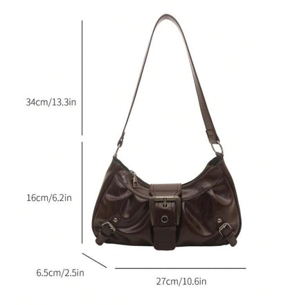 Dark Brown Shoulder Bag, Buckle Baguette Purse, Y2K Handbag, Vintage Inspired Small Bag