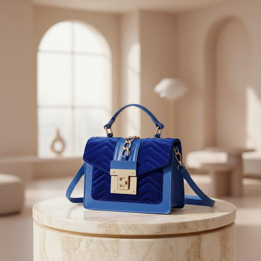 Blue Quilted Crossbody Bag for Women, Flap Shoulder Purse, Small Handbag with Adjustable Strap, Top Handle Bag