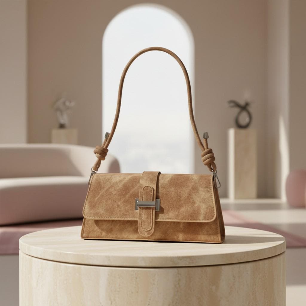 Beige Textured Shoulder Bag, Women's Flap Crossbody Purse, Cord Strap Handbag, Minimalist Tan Bag, Everyday Purse