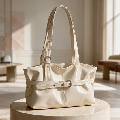 Cream Shoulder Tote Bag, Minimalist Handbag, Y2K Everyday Purse, Ivory Large Bag