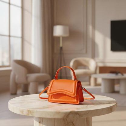 Orange Mini Crossbody Bag, Women's Shoulder Purse, Small Top Handle Handbag, Structured Flap Bag, Cute Orange Purse