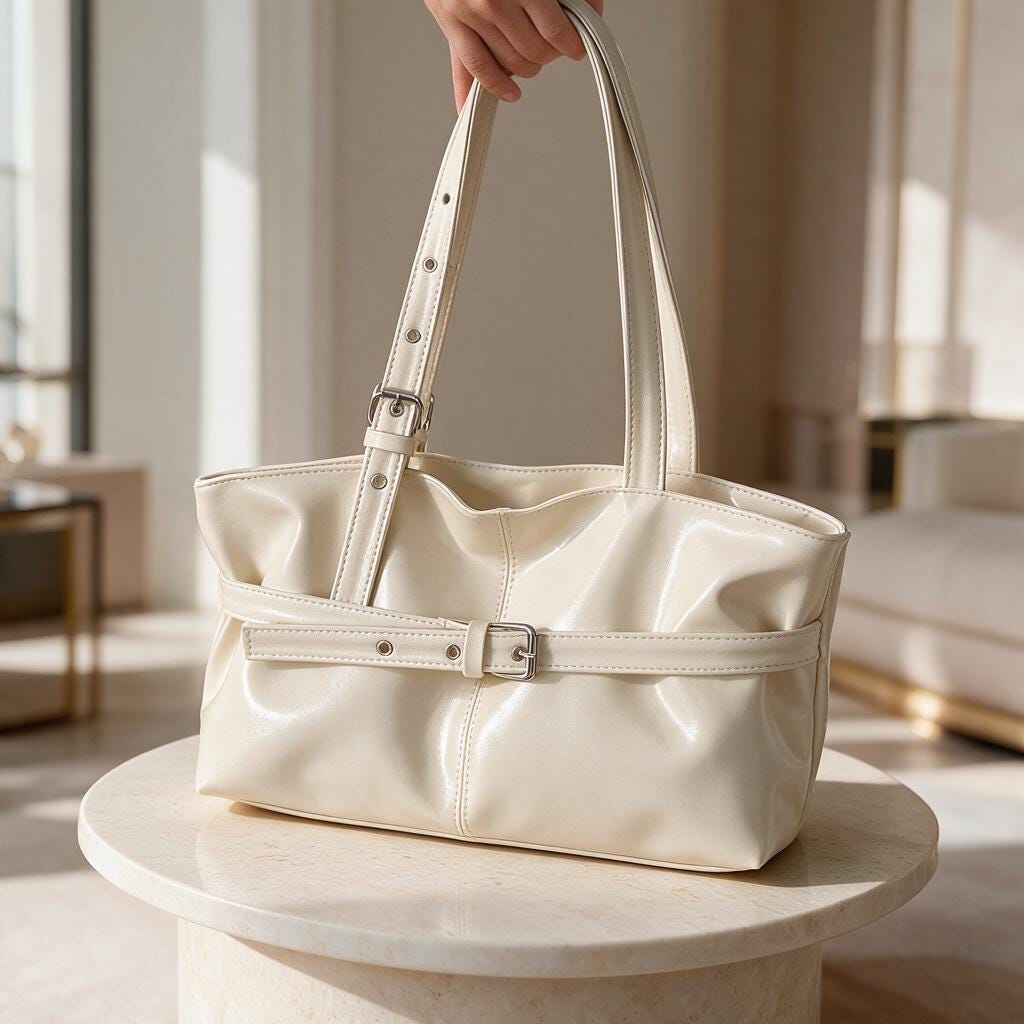 Cream Shoulder Tote Bag, Minimalist Handbag, Y2K Everyday Purse, Ivory Large Bag