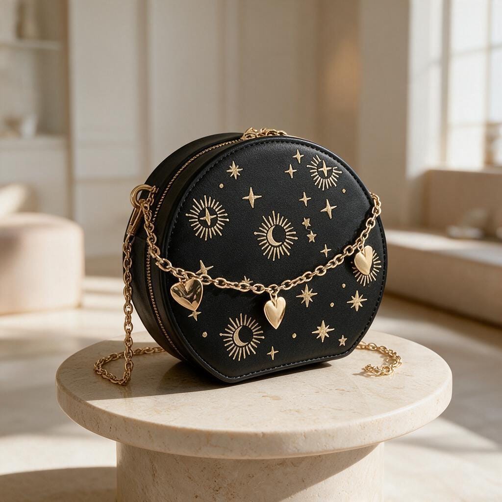 Celestial Crossbody Bag, Moon Star Shoulder Purse, Black Astrology Bag, Sun Moon Handbag, Gold Chain Evening Bag