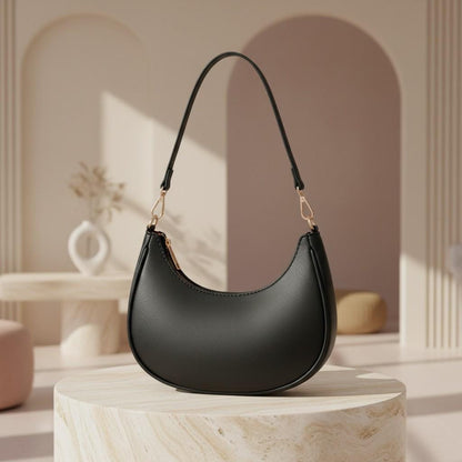 Black Hobo Shoulder Bag, Crescent Purse, Minimalist Women's Handbag