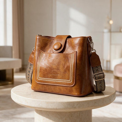 Brown Shoulder Handbag, Structured Purse with Front Pocket, Vintage Inspired Bag, Boho Crossbody Purse, Everyday Womens Bag