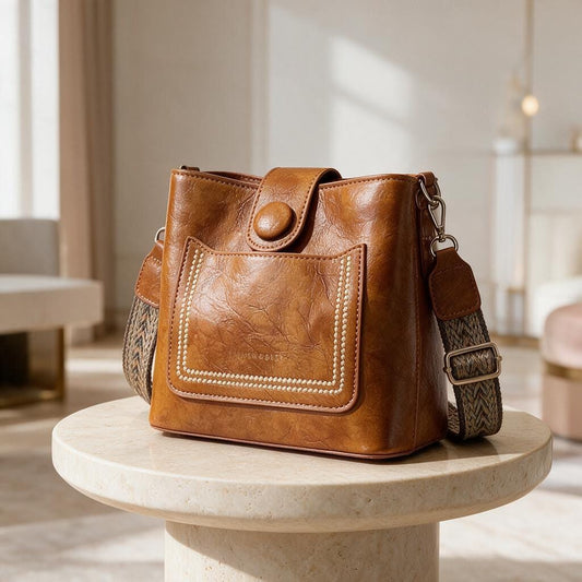 Brown Shoulder Handbag, Structured Purse with Front Pocket, Vintage Inspired Bag, Boho Crossbody Purse, Everyday Womens Bag