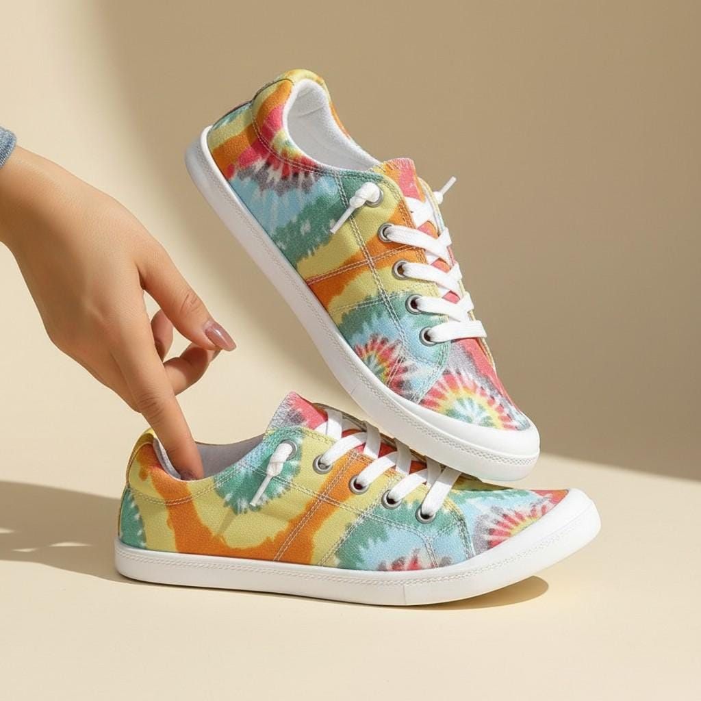 Tie Dye Sneakers for Women, Colorful Rainbow Low Top Shoes, Retro Lace Up Sneakers