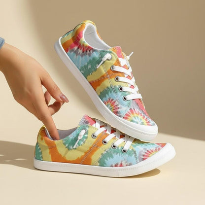 Tie Dye Sneakers for Women, Colorful Rainbow Low Top Shoes, Retro Lace Up Sneakers