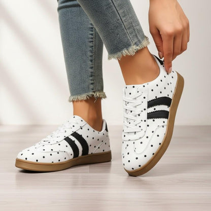 Polka Dot Sneakers for Women, Black White Casual Shoes, Retro Low Top Lace Up Sneakers, Cute Everyday Shoes