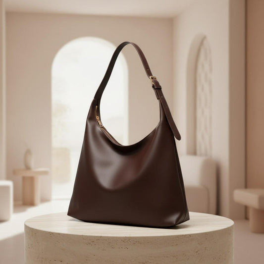Dark Brown Hobo Bag, Minimalist Shoulder Bag, Slouchy Everyday Purse, Chocolate Brown Handbag, Casual Work Bag