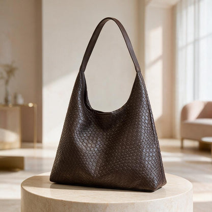 Brown Woven Hobo Bag, Textured Shoulder Bag for Women, Chocolate Brown Handbag, Slouchy Everyday Purse, Minimalist Carryall
