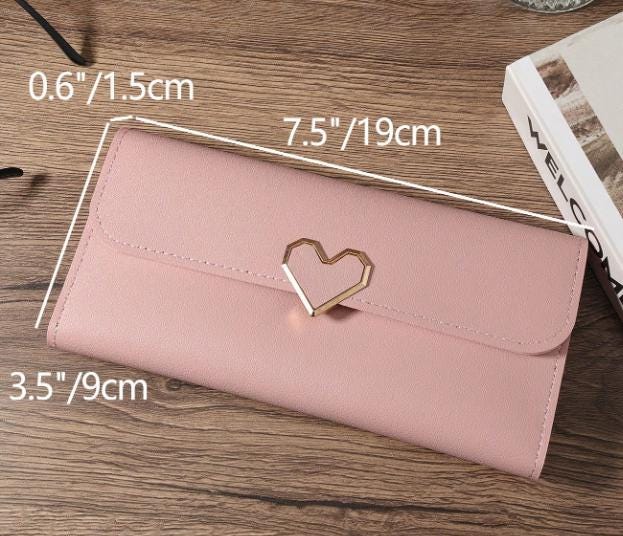 Pink Heart Clasp Wallet, Long Womens Wallet, Elegant Flap Purse