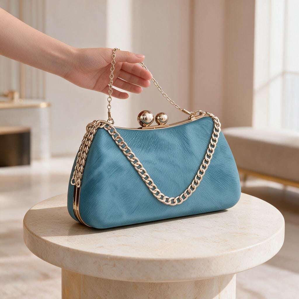 Blue Kiss Lock Clutch, Women's Evening Bag, Chain Strap Purse, Small Blue Shoulder Bag, Elegant Party Bag