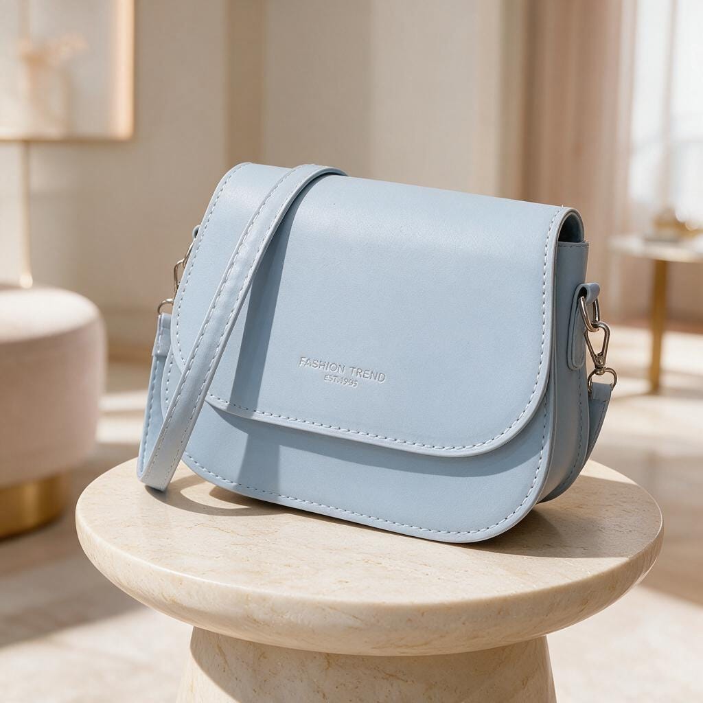 Light Blue Flap Shoulder Bag, Structured Crossbody Purse, Pastel Blue Handbag, Minimalist Everyday Bag