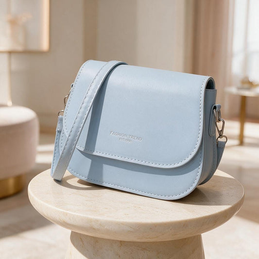 Light Blue Flap Shoulder Bag, Structured Crossbody Purse, Pastel Blue Handbag, Minimalist Everyday Bag