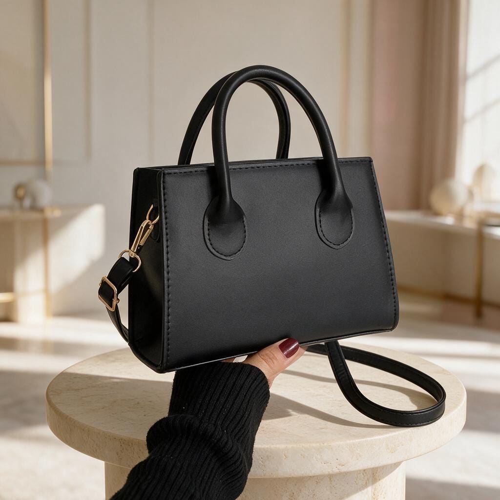 Black Structured Handbag, Minimalist Top Handle Purse, Elegant Shoulder Bag, Classic Womens Handbag, Everyday Work Purse