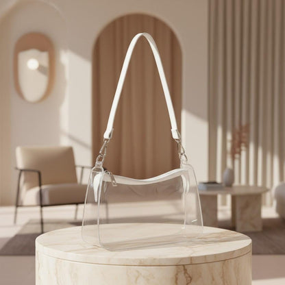 Clear Shoulder Bag, Transparent Purse for Women, See Through Handbag, White Strap Mini Bag, Everyday Purse