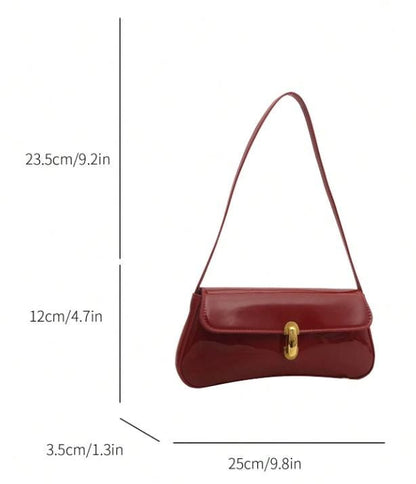 Burgundy Shoulder Bag, Red Baguette Purse, Glossy Evening Handbag, Mini Flap Bag, Chic Date Night Purse