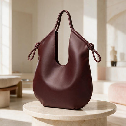 Burgundy Hobo Bag, Slouchy Shoulder Bag, Wine Red Purse, Knotted Strap Handbag, Minimalist Everyday Shoulder Bag, Soft Bag