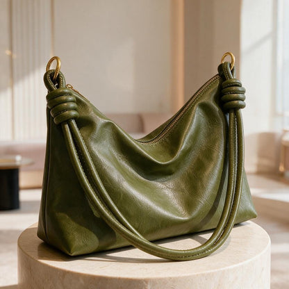Olive Green Hobo Bag, Slouchy Shoulder Bag, Soft Faux Leather Purse, Y2K Shoulder Handbag, Knotted Strap Bag, Everyday Tote