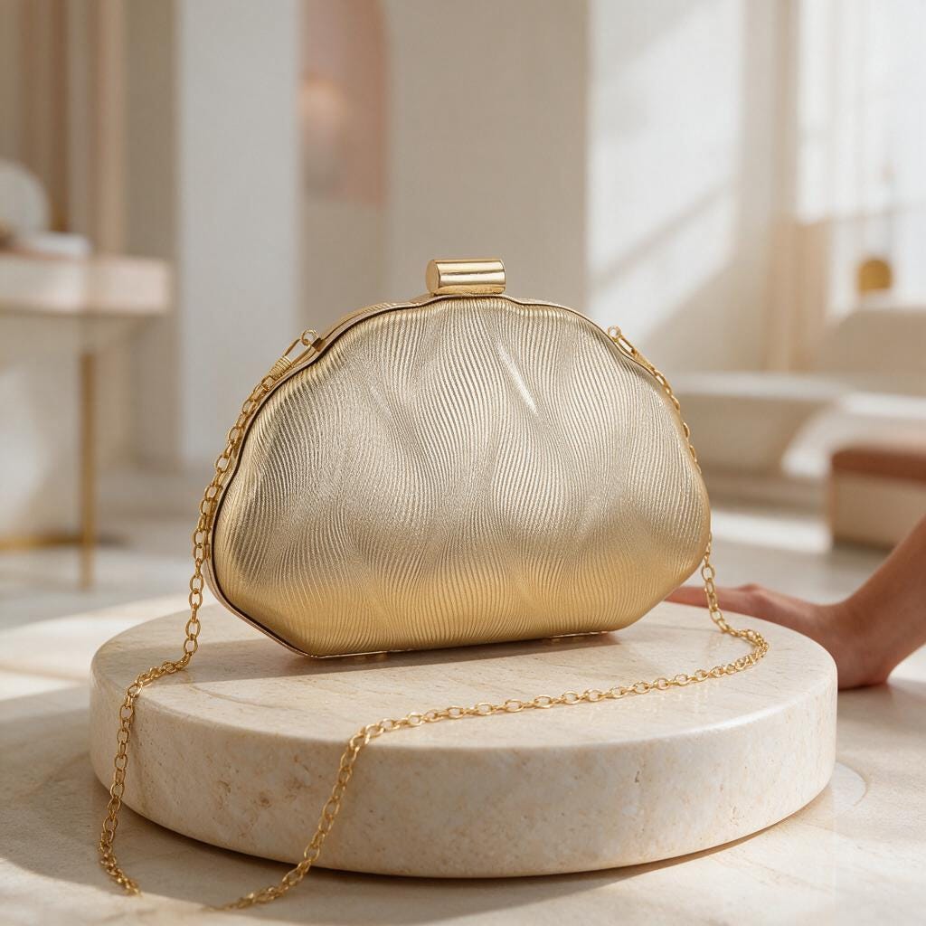 Gold Clutch Bag, Metallic Evening Purse with Chain Strap, Elegant Frame Clutch, Wedding Guest Bag, Gold Party Handbag